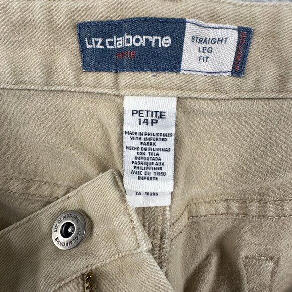 Liz Claiborne Straight Leg Fit Jeans Stretch Mid Rise Womens Beige SZ 14 Petite - Picture 5 of 11